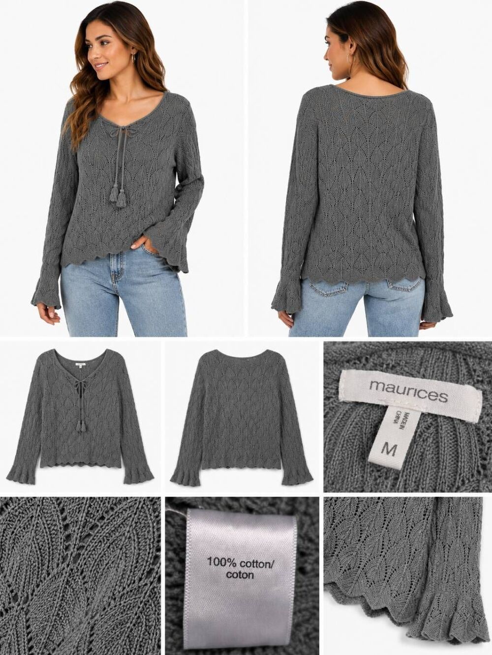 Maurices Olive Green Open Knit Sweater Top Size M
